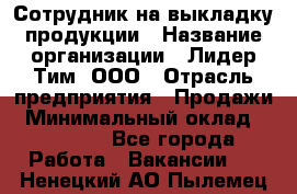 Сотрудник на выкладку продукции › Название организации ­ Лидер Тим, ООО › Отрасль предприятия ­ Продажи › Минимальный оклад ­ 10 000 - Все города Работа » Вакансии   . Ненецкий АО,Пылемец д.